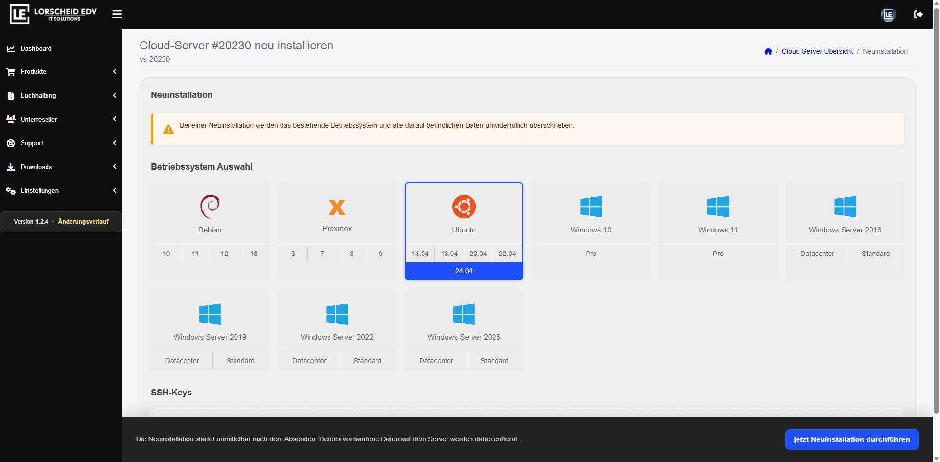 Cloud-Server neuinstallieren